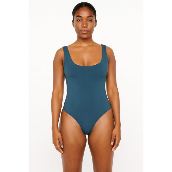 Express Body Contour Compression Scoop Neck  Bodysuit Thong Snap Sage Green Size - Picture 1 of 5